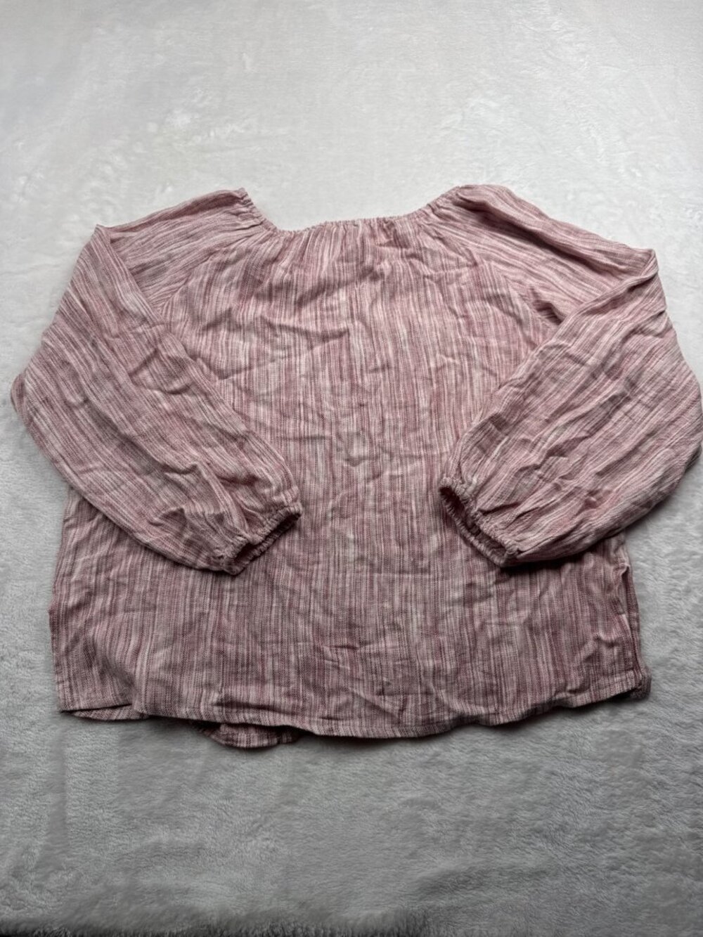 Boston Traders Womens Pink Striped Long Sleeve Peasant Top S Linen Blend